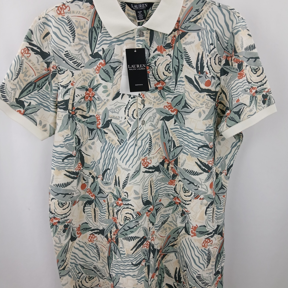Lauren Ralph Lauren Women's Print Stretch Piqué Polo Shirt White Multi NWT #A1 - Picture 6 of 14